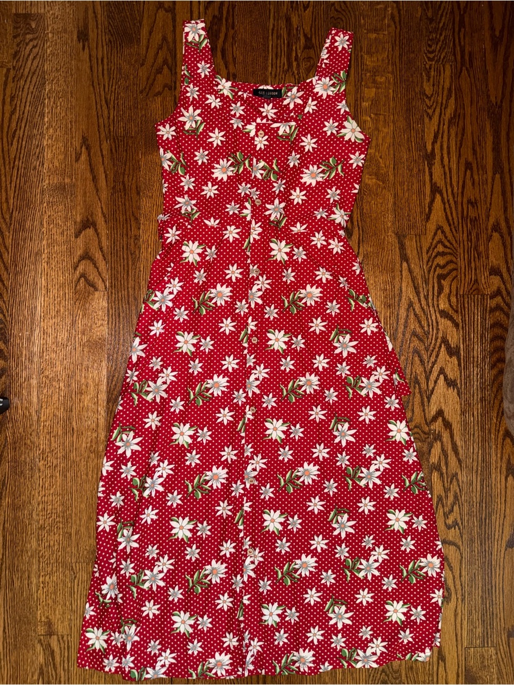QED London Red Floral Polka Dot Sleeveless Dress